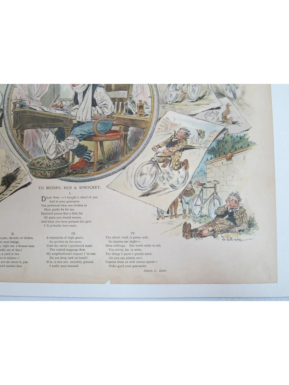 Antique 1897 Puck Magazine Bicycle Cartoon JS Pughe Hub & Sprocket 10x13.5 RARE